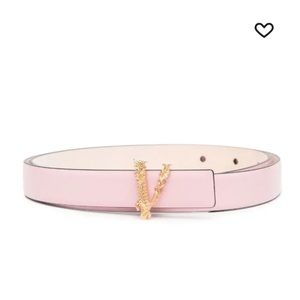 Versace Virtus Leather Skinny Belt in English Rose